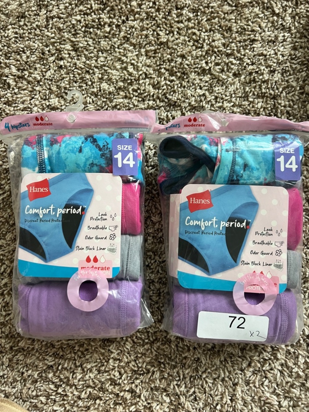 Hanes Girls Size 14 Panty Bundle! Period Panties & 100% Organic Cotton Panties - Picture 2 of 6